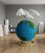 Топиари композиция голубь на земном шаре-газон Есо