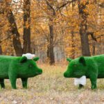 Топиари композиция поросята папа и мама - газон Eco