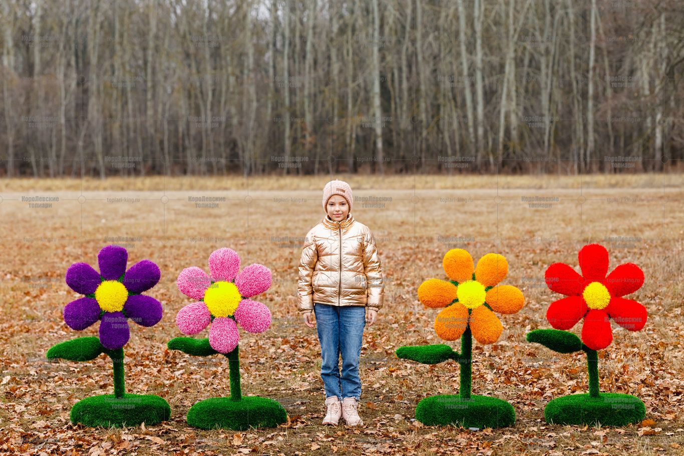 Топиари композиция цветы, 4 шт, h=109 см - газон Eco + Deluxe Топиари композиция цветы, 4 шт, h=109 см - газон Eco + Deluxe