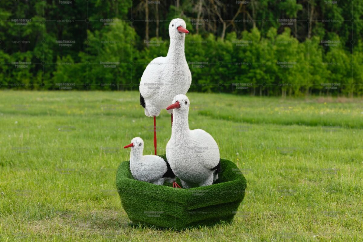 Топиари 3 аиста в гнезде,семья - газон Deluxe Green + Есо