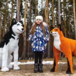 Топиари композиция собака хаски Бреста и лисичка Красотка - газон Eco