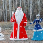 Топиари композиция дед Мороз, снегурочка и снеговик Малыш - газон Eco