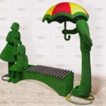 Топиари композиция семья на лавочке - газон Eco