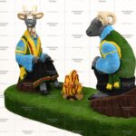 Топиари композиция козел и баран у костра - газон Eco